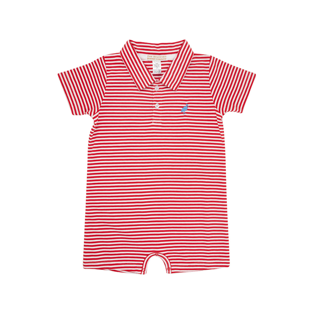 The Beaufort Bonnet Company - Richmond Red Stripe Barbados Blue Sir Propers Romper