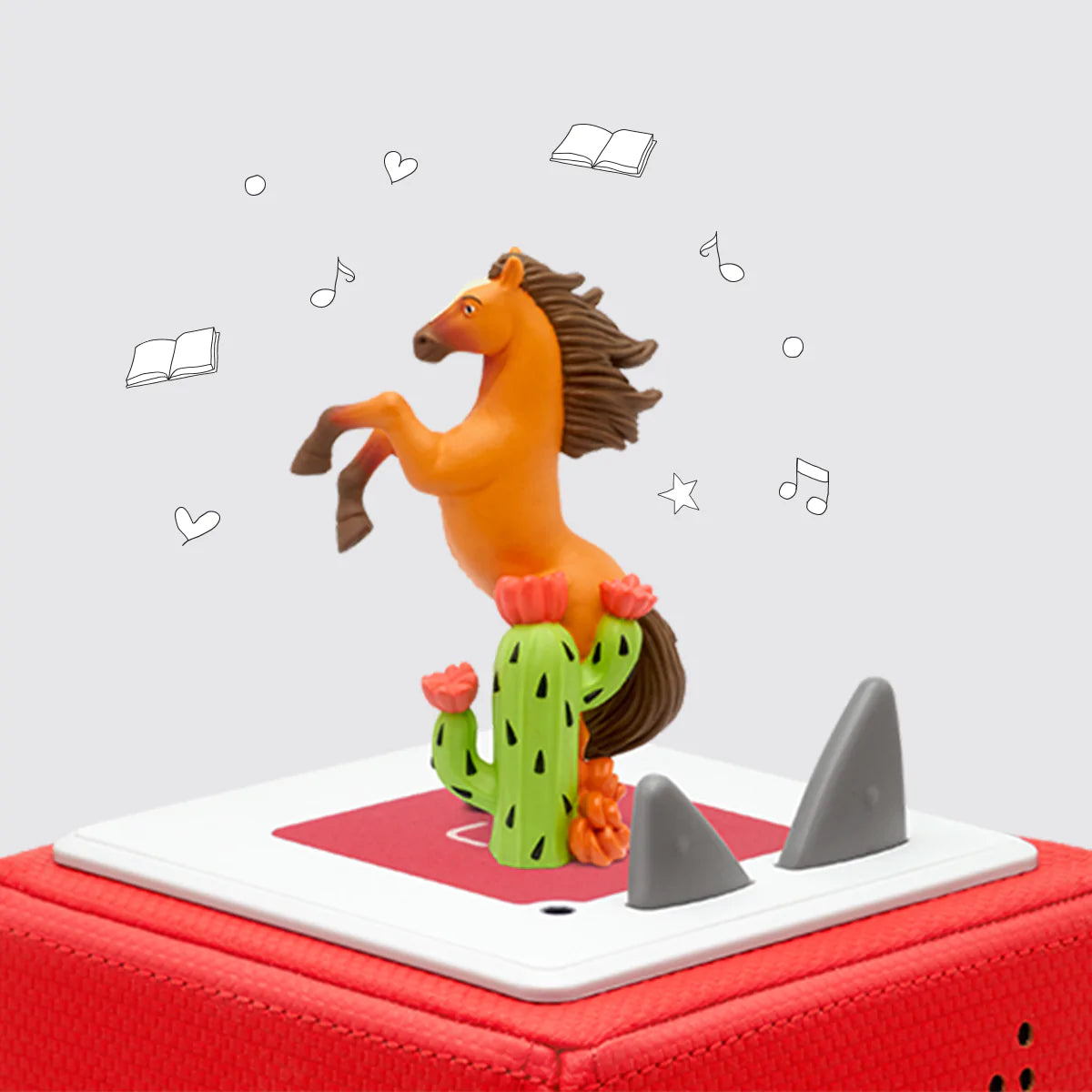 Doodle illustration of a Tonies Spirit figurine from Spirit Riding Free, featuring a horse with a rider on its back.