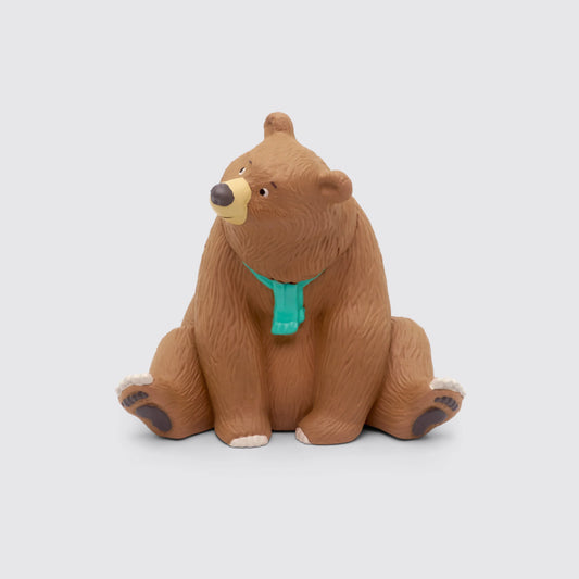 Tonies audio figure for "We're Going on a Bear Hunt" story, featuring a colorful bear character on a white background.