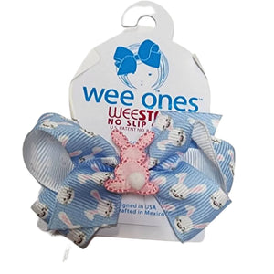 wee ones - Mini Easter Grosgrain Print with Small Puff Tail Bunny Girls Hair Bow