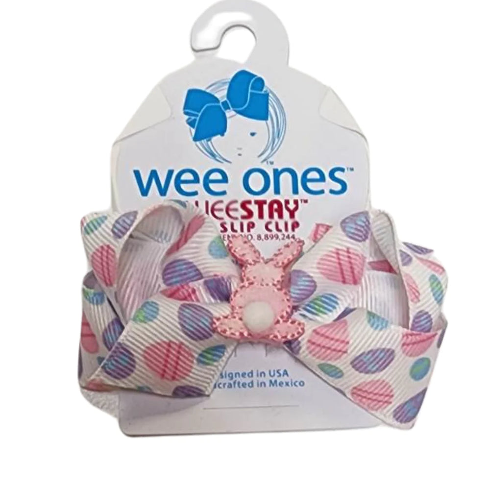 wee ones - Mini Easter Grosgrain Print with Small Puff Tail Bunny Girls Hair Bow