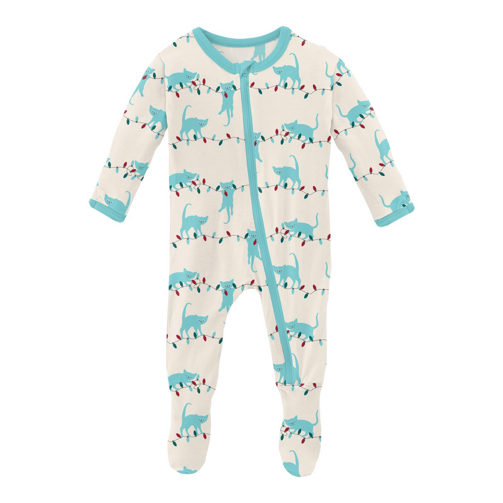 Kickee Pants - Print Footie with Zipper - Natural Tangled Kittens