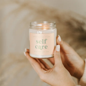 Self Care Soy Candle - Clear Jar - Pink and Mint - 9 oz