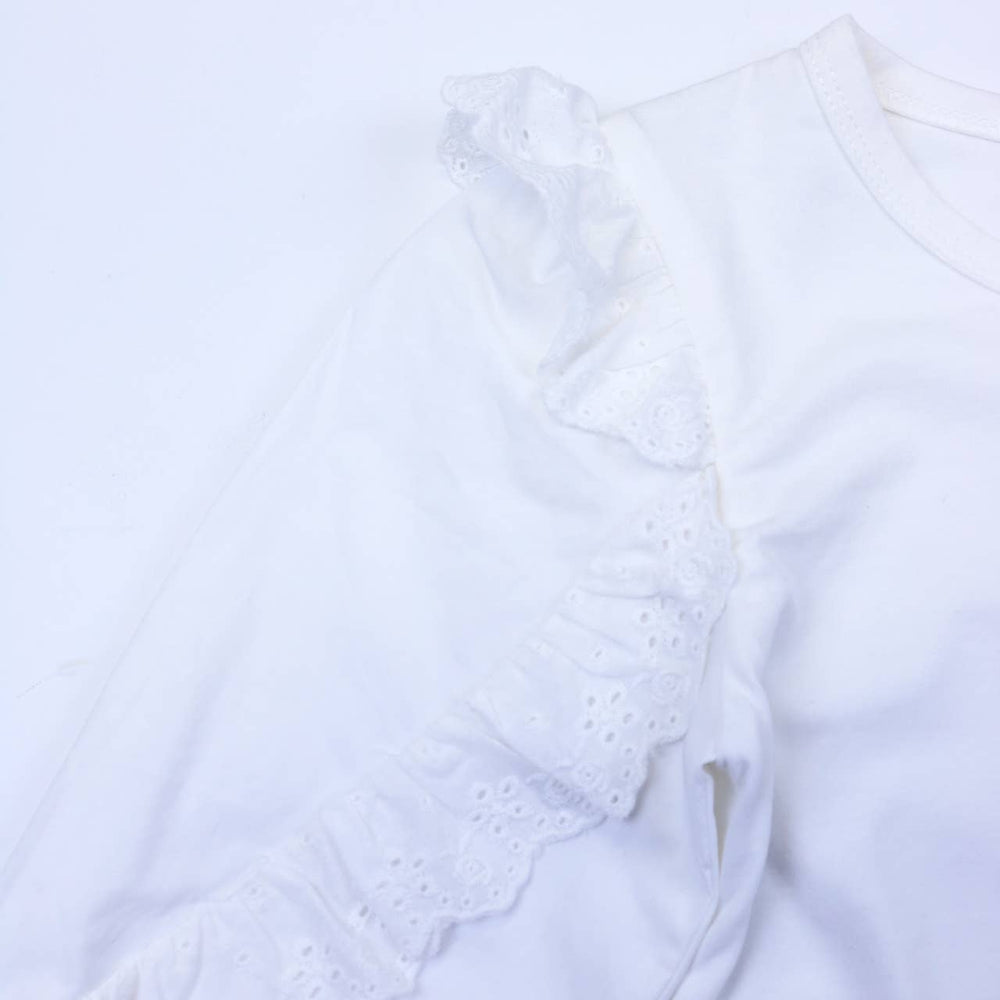 
            
                Load image into Gallery viewer, doe a dear - White Woven Ruffle Top
            
        