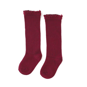 Little Stocking Co. - Crimson Lace Top Knee High Socks