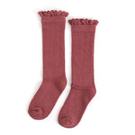 Little Stocking Co. - Mauve Rose Fancy Lace Top Knee High Socks