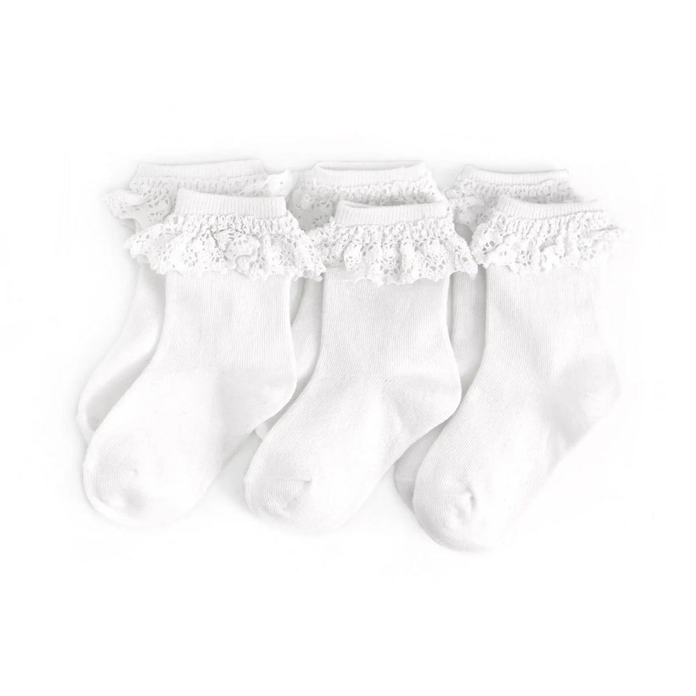 
            
                Load image into Gallery viewer, Little Stocking Co. - White Lace Midi 3-Pack Socks
            
        