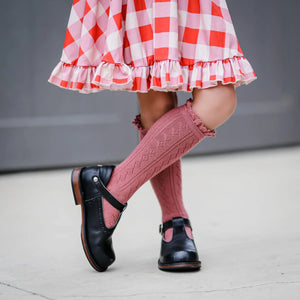 Little Stocking Co. - Mauve Rose Fancy Lace Top Knee High Socks