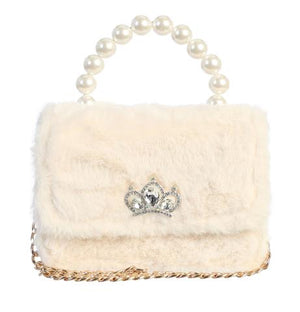 Dear Ellie - Cream Faux Fur with Pearl Crown Handle