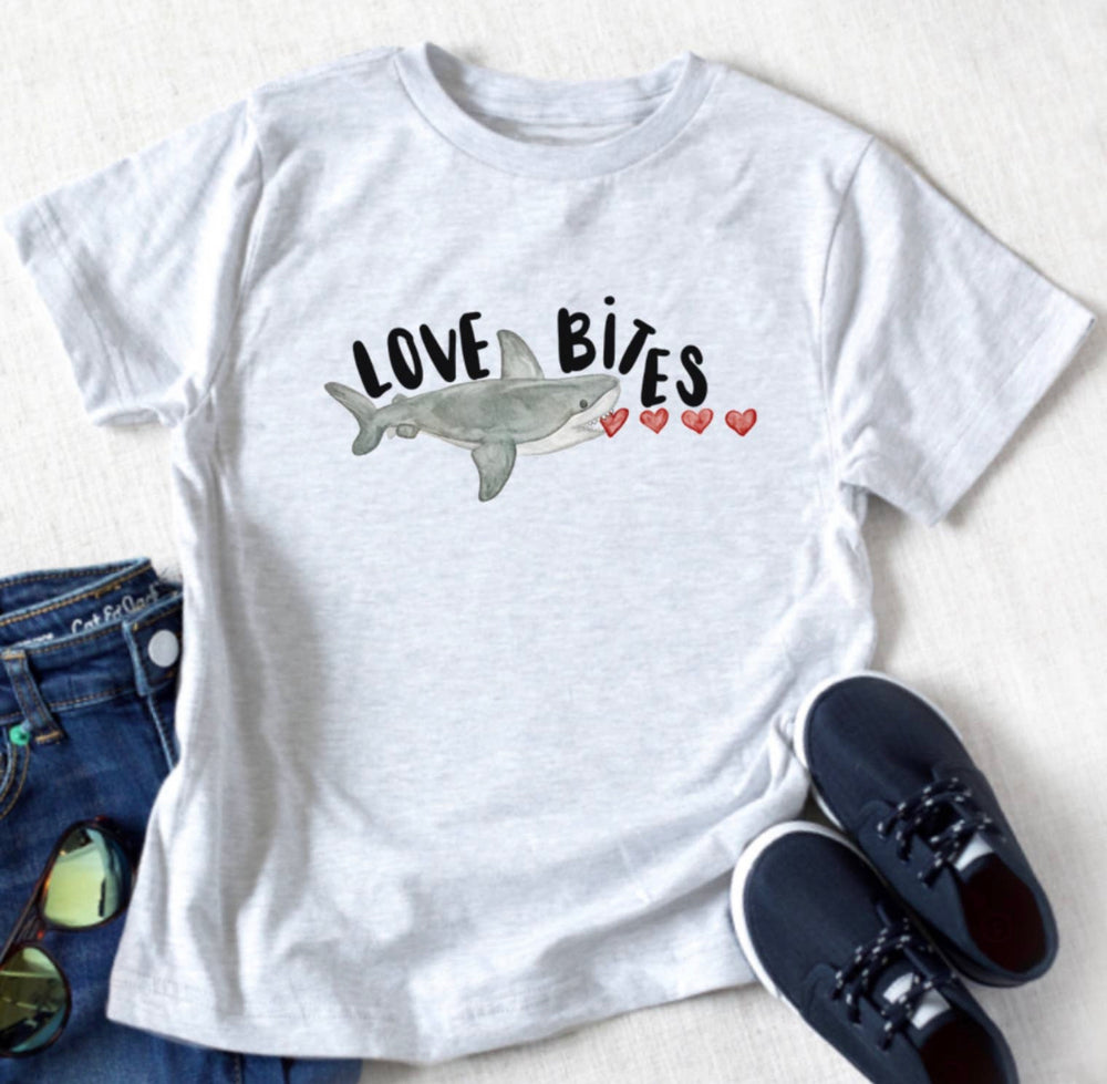 
            
                Load image into Gallery viewer, Painted Skies - Loves Bites Shark Valentine Youth Tee
            
        