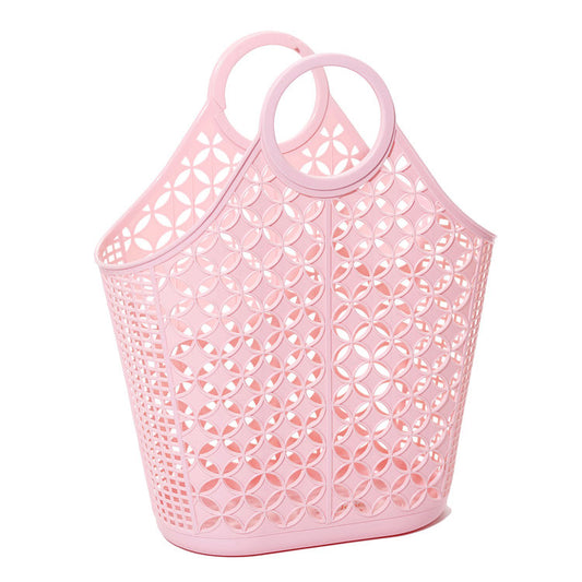 Pink Sun Jellies Atomic Tote bag from Sweet E's Boutique, featuring a playful, colorful design with the brand's logo.