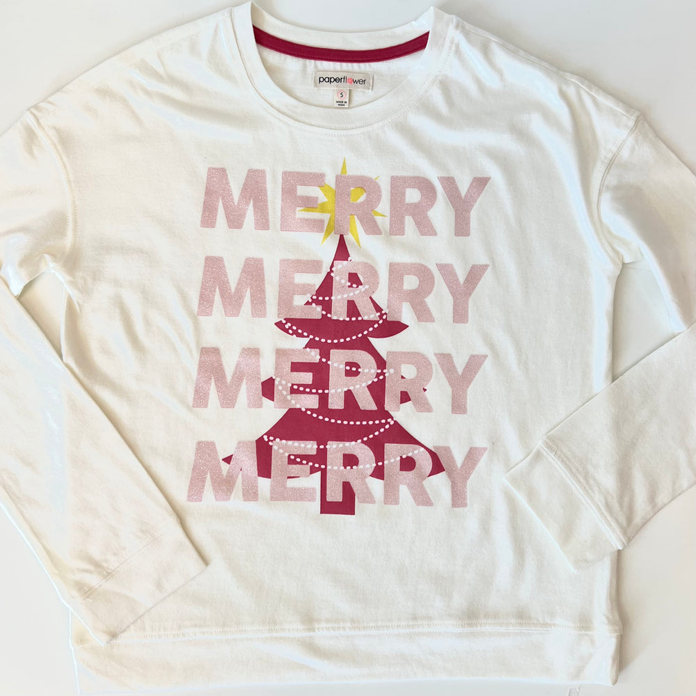 
            
                Load image into Gallery viewer, Paper Flower - Merry Merry Merry Christmas Tree Long sleeve
            
        