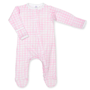 Lavender Bow - Pink Gingham Classic Footie