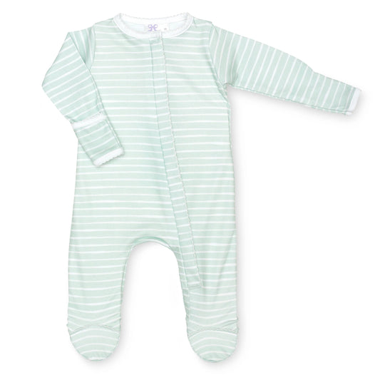Lavender Bow - Sage Stripe Classic Footie