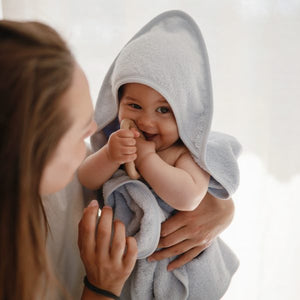 mushie - Organic Cotton Baby Hooded Towel Baby Blue