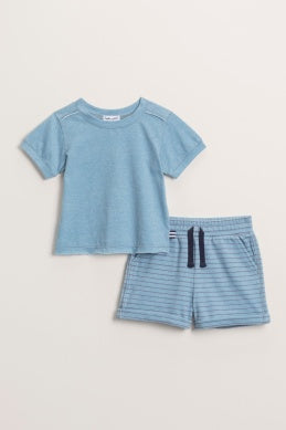 
            
                Load image into Gallery viewer, Splendid - Blue Top/Blue with Gray Stripe Short Set
            
        
